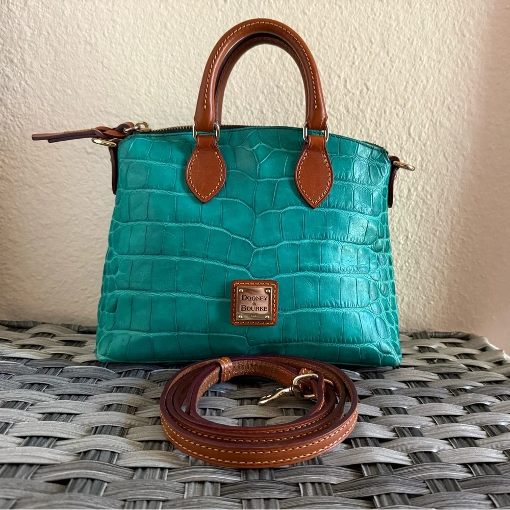 **SOLD** Dooney & Bourke Mini Turquoise Croco Embossed Satchel Bag - Picture 1 of 17